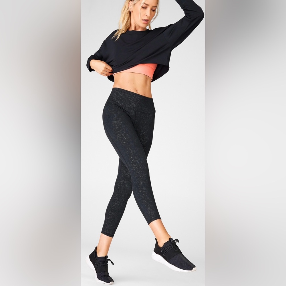 Fabletics Black Clear Glitz Zone High-Waisted 7/8 Legging | Small | 🌟Rare🌟